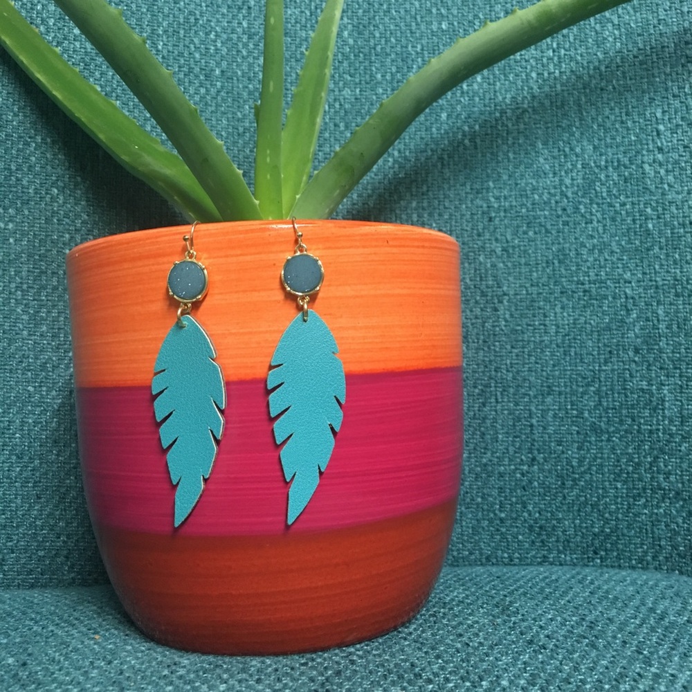 Panacea Turquoise & Gold Leaf Earrings - Picture 3 of 5